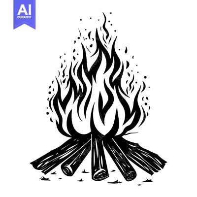 Aset premium populer: Black and White Illustration of a Campfire with Flames