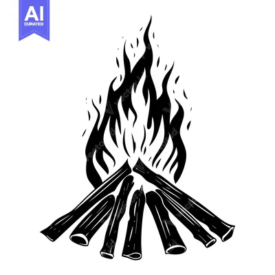 A campfire with five logs and stylized black flames.