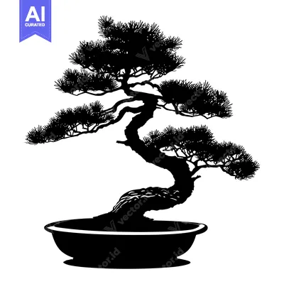 Aset desain premium: Black and White Silhouette of a Bonsai Tree