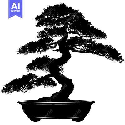 Aset desain premium: Black and White Silhouette of a Bonsai Tree