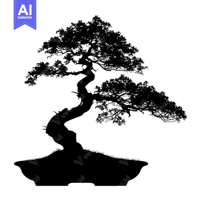 Aset desain premium: Silhouette of a Bonsai Tree in a Pot