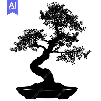 Aset premium populer: Black and White Silhouette of a Bonsai Tree in a Pot