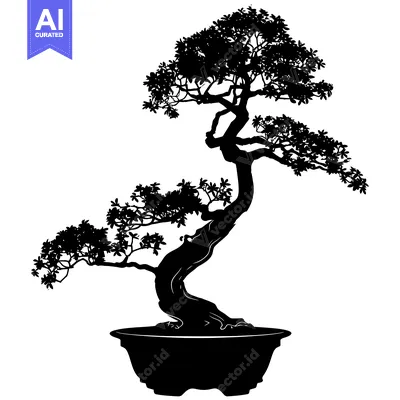 Aset premium populer: Black and White Silhouette of Bonsai Tree in Pot