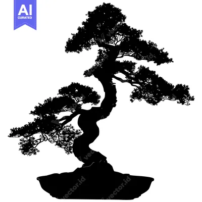 Aset desain premium: Silhouette of a Bonsai Tree in a Pot