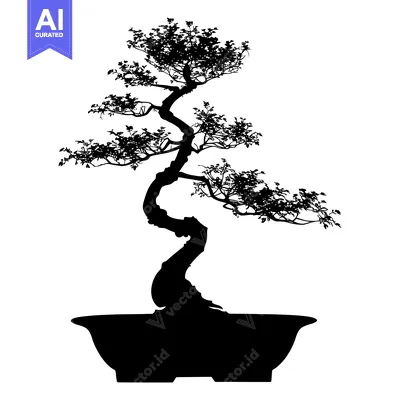 Aset desain premium: Silhouette of a Bonsai Tree in a Pot