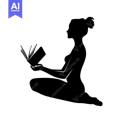 Aset premium populer: Silhouette of a woman sitting and reading a book