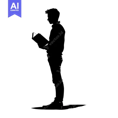 Premium design asset: Silhouette of a Young Man Reading a Book
