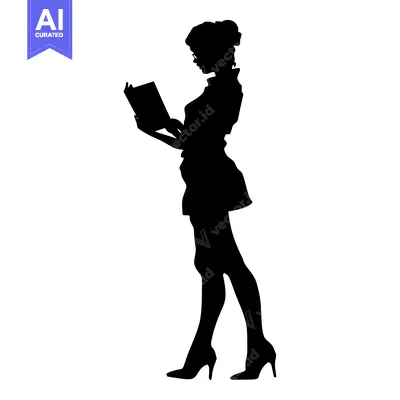 Premium design asset: Silhouette of a Woman in a Skirt Reading a Book