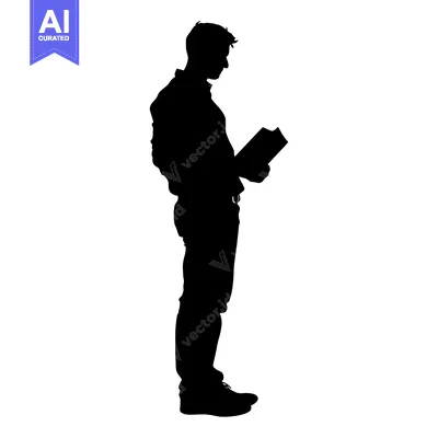 Popular premium asset: Silhouette of a man standing and reading a book