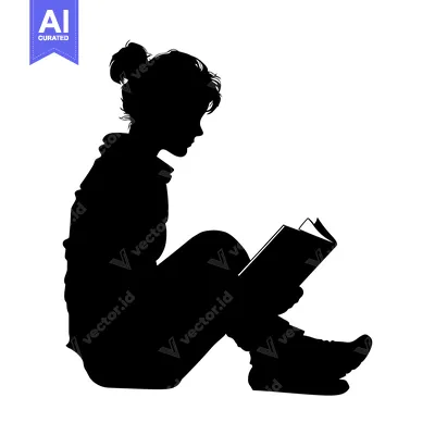 Aset premium populer: Silhouette of a Woman Sitting and Reading a Book