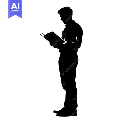 Aset desain premium: Silhouette of a Man Reading a Book