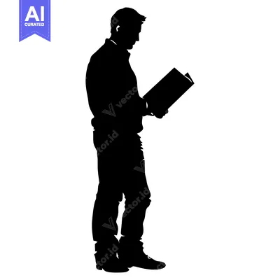 Aset desain premium: Silhouette of a Man Reading a Book