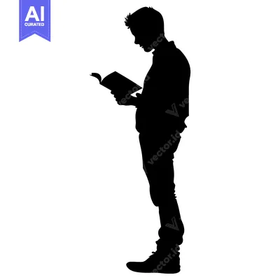 Aset desain premium: Silhouette of a Person Reading a Book
