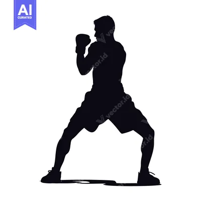 Aset desain premium: Silhouette of a Boxer in a Fighting Stance