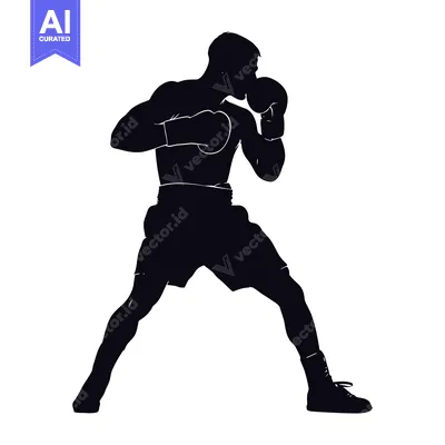 Aset desain premium: Silhouette of a Boxer in Fighting Stance