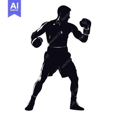Aset desain premium: Silhouette of a Boxer in a Fighting Stance
