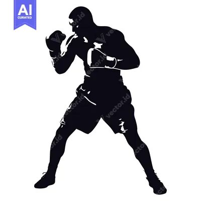 Premium design asset: Black and White Silhouette of a Boxer Ready to Throw a Punch
