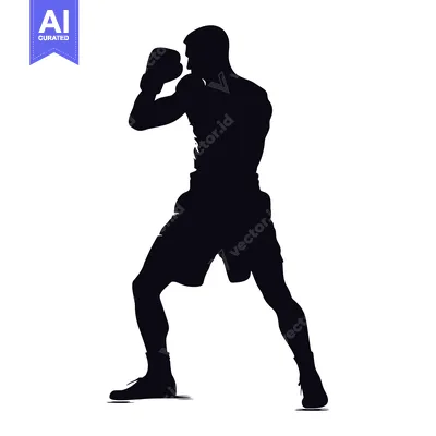 Silhouette of a Boxer in Fighting Stance with Left Glove Raised