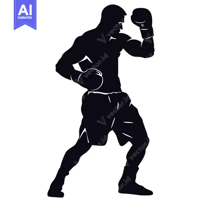 Black and White Silhouette of a Boxer in a Fighting Stance