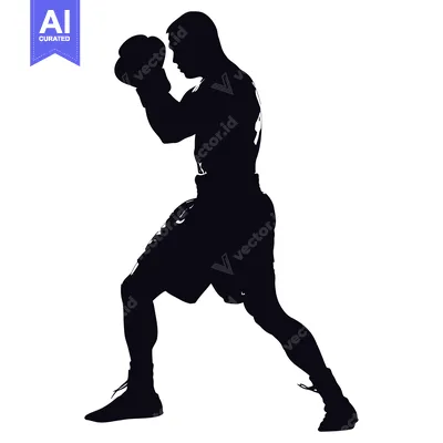 Aset desain premium: Silhouette of a Boxer in Fighting Stance