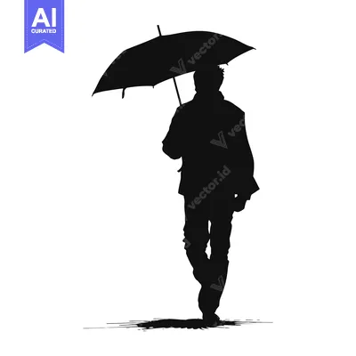 Aset premium populer: Silhouette of a Man Walking with an Umbrella