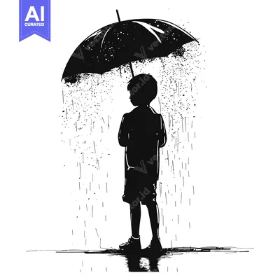 Premium design asset: Silhouette of a Person Standing in the Rain with an Umbrella