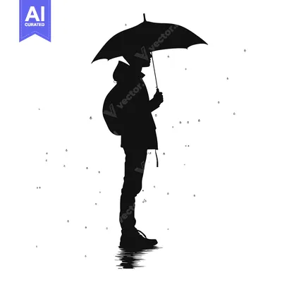 Aset desain premium: Silhouette of a person holding an umbrella in the rain