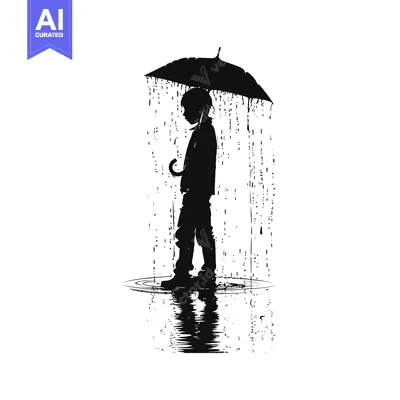 Popular premium asset: Silhouette of a Person Standing Under an Umbrella in the Rain