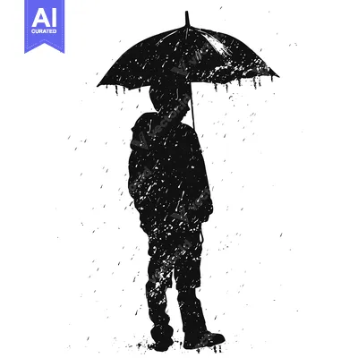 Premium design asset: Silhouette of a Person Standing in Rain with an Umbrella