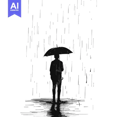 Popular premium asset: Silhouette of a Person Holding an Umbrella in the Rain