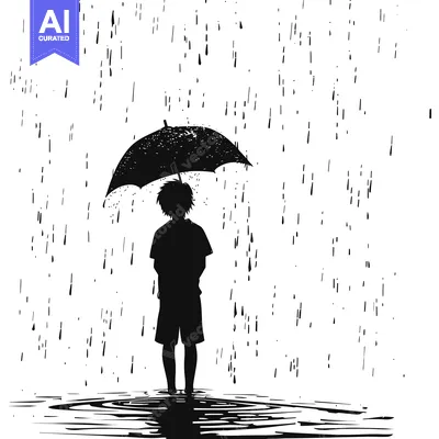 Aset premium populer: A Silhouette of a Person Standing in the Rain Under an Umbrella