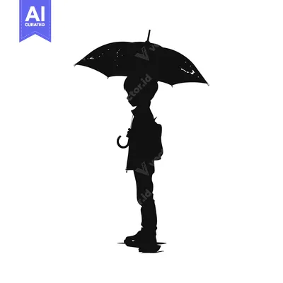 Aset desain premium: Silhouette of a Child Holding an Umbrella