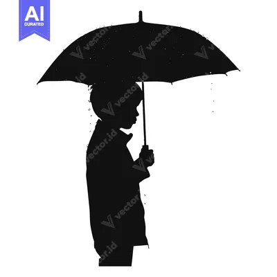 Silhouette of a Child Holding an Umbrella in the Rain