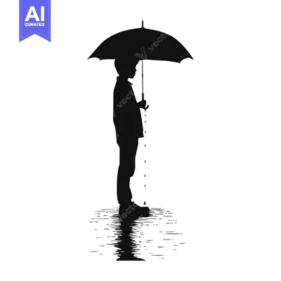 Aset premium populer: Silhouette of a Boy Holding an Umbrella with Rain Dripping