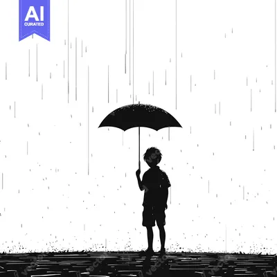 Premium design asset: Silhouette of a Person Standing in the Rain Holding an Umbrella