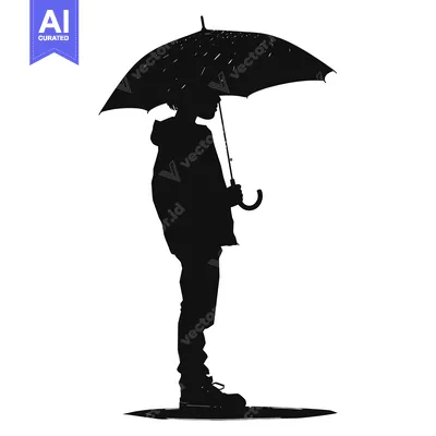Aset desain premium: Silhouette of a Person Holding an Umbrella in the Rain