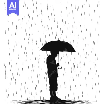 Popular premium asset: Silhouette of a Person Holding an Umbrella in the Rain