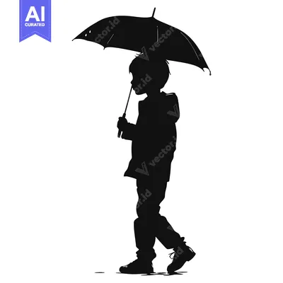 Aset premium populer: Silhouette of a Young Boy Walking with an Umbrella