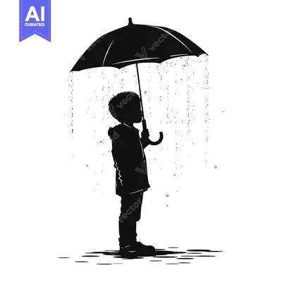 Aset premium populer: Silhouette of a Child Holding an Umbrella in the Rain