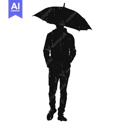Aset premium populer: Silhouette of a Person Holding an Umbrella in the Rain