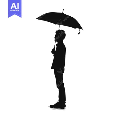 Aset desain premium: Silhouette of a Man Holding an Umbrella