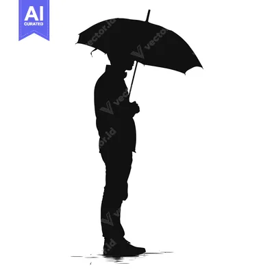 Aset premium populer: Silhouette of a Person Holding an Umbrella