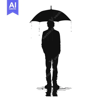 Aset premium populer: Silhouette of a Person Standing in the Rain with an Umbrella