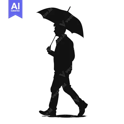Aset desain premium: Silhouette of a Man Walking with an Umbrella