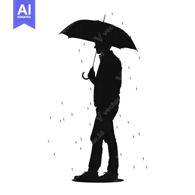 Aset desain premium: Silhouette of a person holding an umbrella in the rain