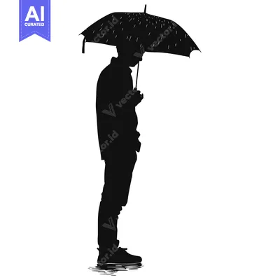 Premium design asset: Silhouette of a Person Holding an Umbrella in the Rain