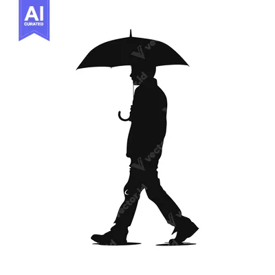 Premium design asset: Silhouette of a Person Walking with an Umbrella
