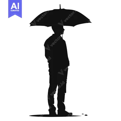 Popular premium asset: Silhouette of a Person Standing Under an Umbrella