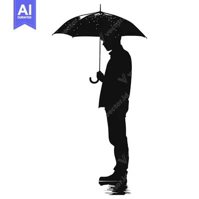 Aset premium populer: Silhouette of a Person Holding an Umbrella in the Rain