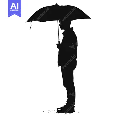Aset desain premium: Silhouette of a Person Holding an Umbrella